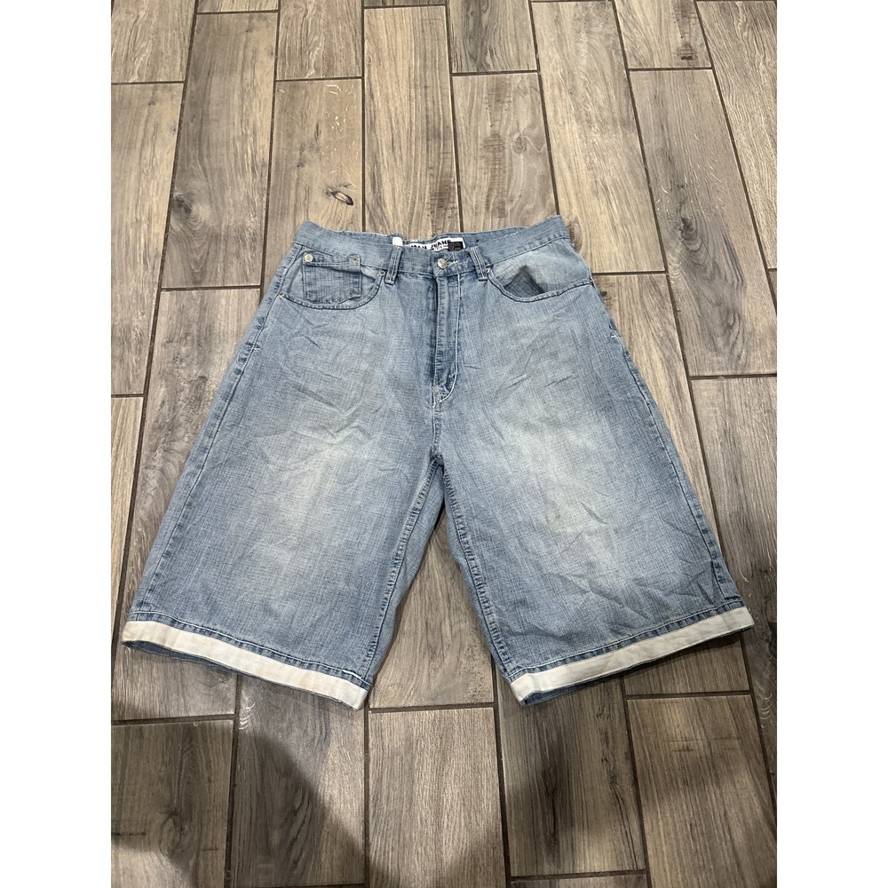 Koman Jeans Men's Baggy Denim Shorts Light Wash Cuffed Pockets Size 34